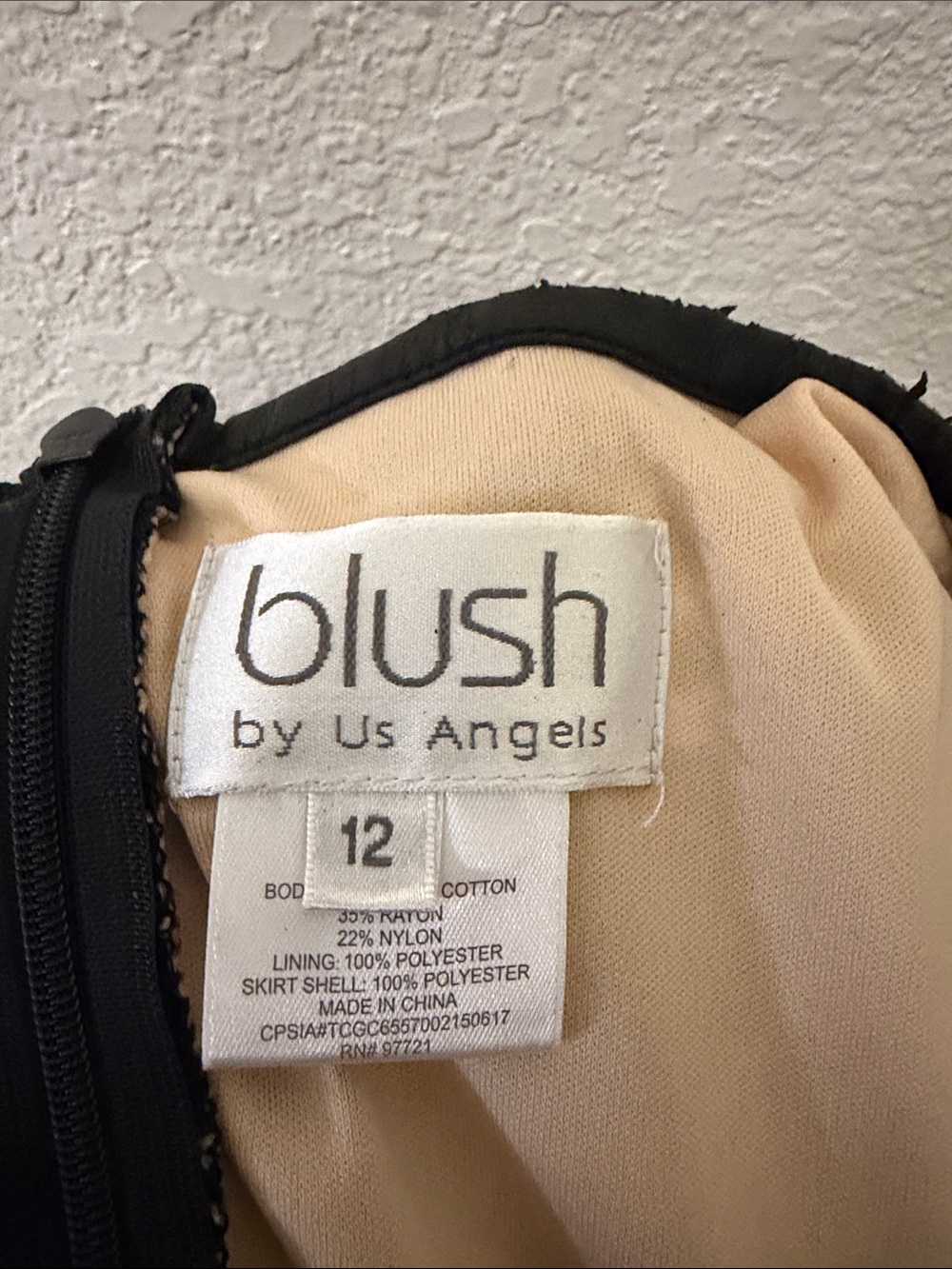 Blush by Us Angels Soft Beige Dress with Black Trim
